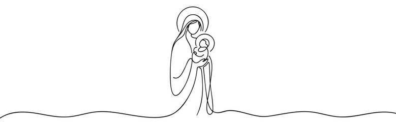 Mary with the newborn Jesus in her arms Continuous one line drawing