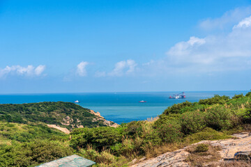 Serene Coastal Landscape with Lush Greenery and Blue Seas