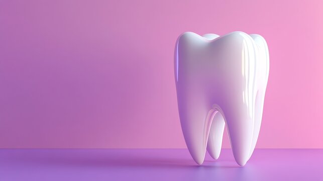 A single white tooth on a purple background.