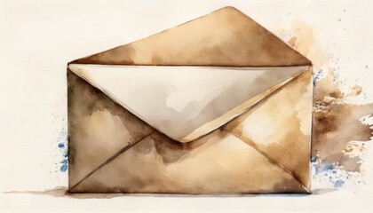 A vintage-style watercolor illustration of an open, brown envelope with a soft, minimalist background.