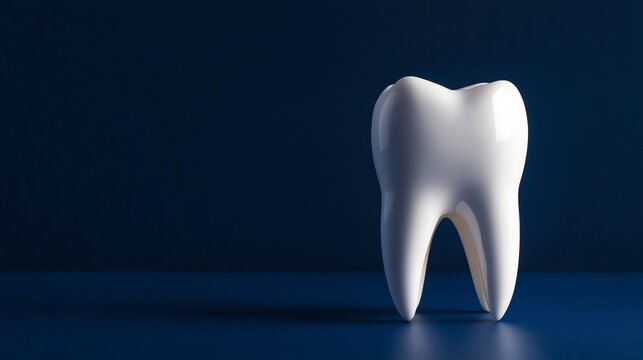 A single white tooth on a blue background.