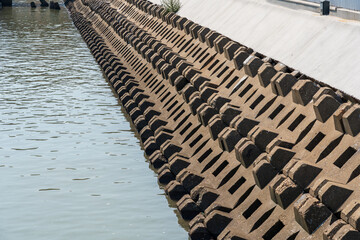 Innovative Seawall Design with Textured Concrete Patterns Reflecting Modern Engineering