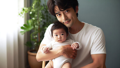 A loving parent holds their smiling baby, showcasing the joy and togetherness of family life