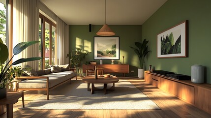 Modern Interior of Stylish Living Room ,Wall Mock Up, Frame , Poster with Beautiful Background, 3d render
