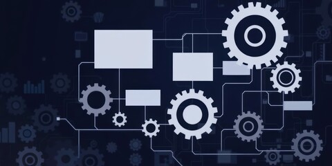 Abstract digital document workflow concept with interconnected gears and flowcharts, illustrating automation and efficiency, automation, concept
