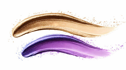 Fototapeta premium A streak of liquid metallic eyeshadow swatches in gold, violet, and platinum, with a sleek, reflective texture that catches the light. Metallic Glaze. Illustration