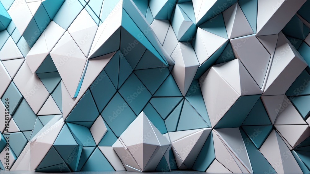 Poster abstract geometric pattern with blue and white triangular shapes