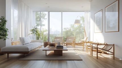 Fototapeta premium Modern Interior of Stylish Living Room ,Wall Mock Up, Frame , Poster with Beautiful Background, 3d render