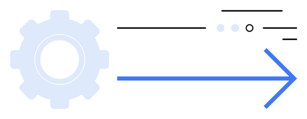 Gear icon and rightward arrow with three lines and dots. Ideal for business process optimization, technology, automation, project planning, workflow efficiency, software development