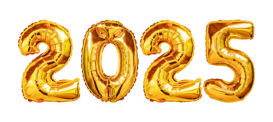 Golden yellow foil color balloon. New year celebration 2025. advertisement, greeting card, party