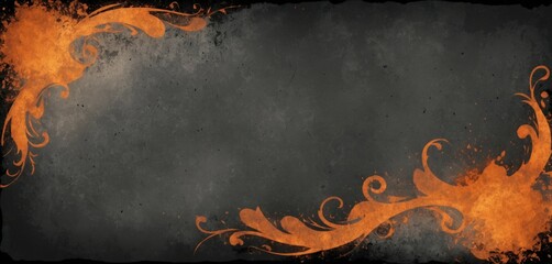 Burnt paper effect with grunge textures, glowing ember details, and curled edges in a blend of dark orange and gray