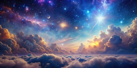 Heavenly background of infinite space cloud with nebula and stars, heavenly, space, cloud, infinite, background, nebula
