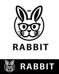 A modern, minimalist black and white logo featuring a stylized rabbit with glasses, perfect for tech, educational, and creative brands