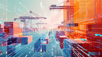 Global supply chain  abstract illustration with network lines and delivery icons 
