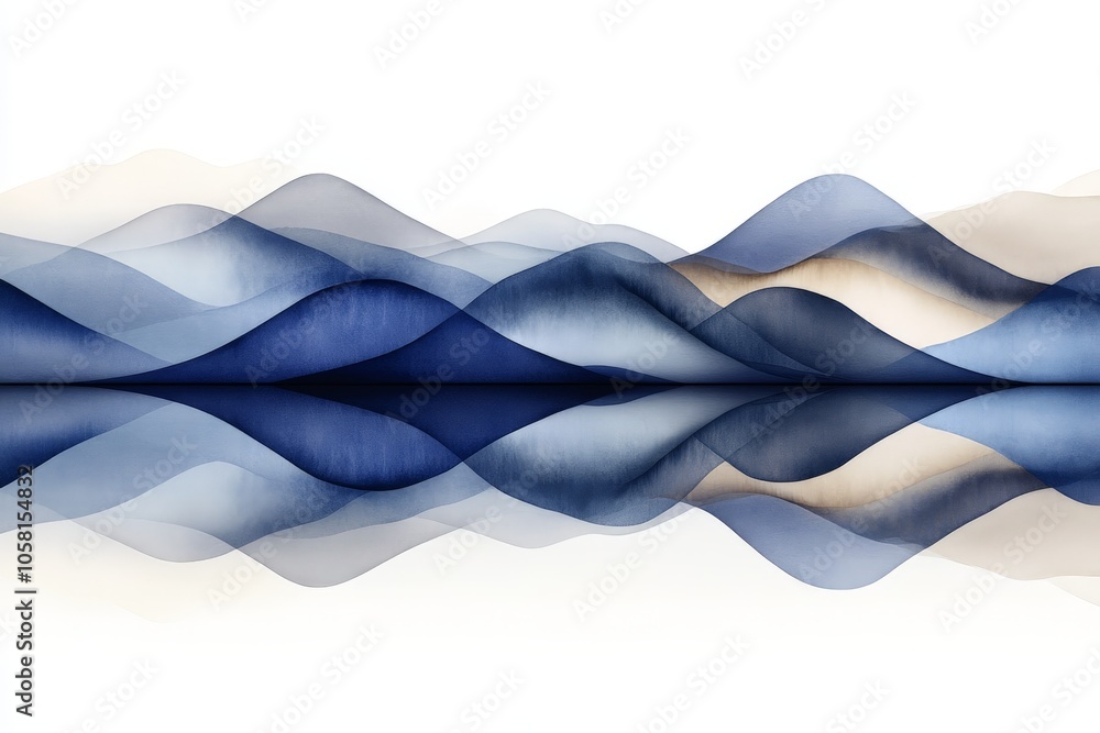 Poster abstract watercolor of blue wave patterns with soft gradients and layered textures capturing a seren