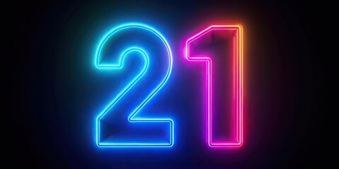 Glowing neon numeric number 21 in 4 color neon futuristic effect with trendy glow lighting, neon, numeric, number, 21, 4 colors