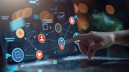 Customer journey mapping, arrows and icons guiding through service steps
