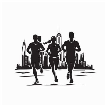 Men and women doing sports jogging silhouette vector isolated on white background