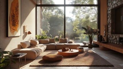 Fototapeta premium Modern Interior of Stylish Living Room ,Wall Mock Up, Frame , Poster with Beautiful Background, 3d render