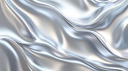 Abstract silver metallic waves background. elegant shiny texture with smooth flowing curves and glossy surface in monochromatic silver tone. Metallic Glaze. Illustration
