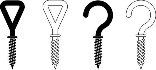 outline silhouette ceiling hook icon set