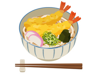 海老天うどんのベクターイラスト箸付き