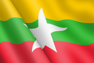 Myanmar waving flag 3d illustration wind ripple