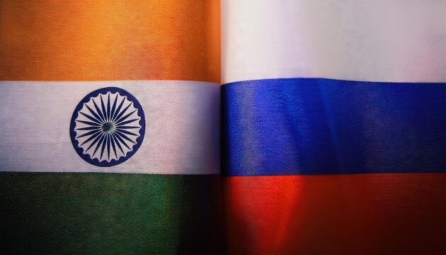 India and Russia Flags Side by Side Representing Bilateral Relations