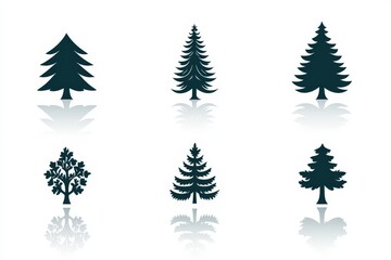 Obraz premium Minimalist evergreen tree silhouettes in various shades of green and gray ideal for holiday icons winter themes and seasonal design projects