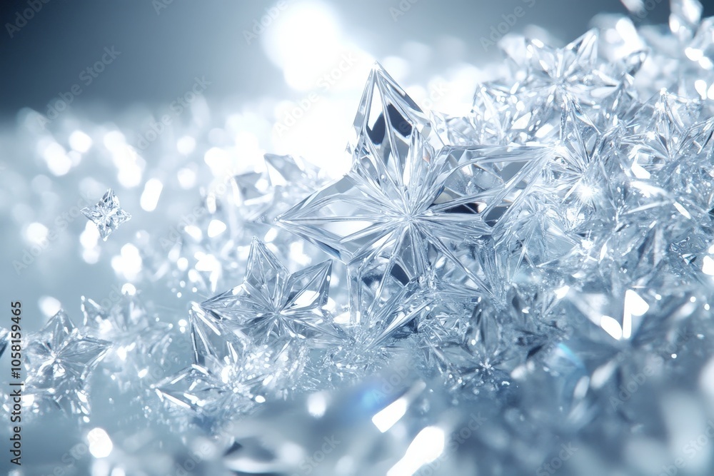 Poster close up of intricate snowflake structures capturing crystal clear icy details and sharp edges suita