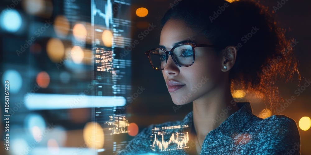 Poster data analyst leveraging bi tools to visualize insights effectively in a modern office setting with a