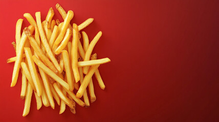 Delicious golden brown fries served on a vibrant red background for a tempting snack experience