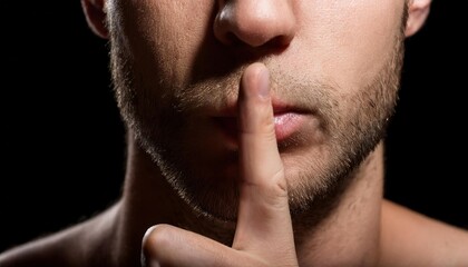 Obraz premium Silent Gesture: Man with Finger on Lips