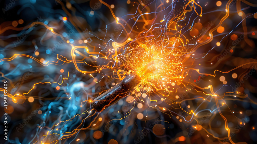 Poster intense sparks and vibrant energy flow from welding torch, creating mesmerizing display of light and