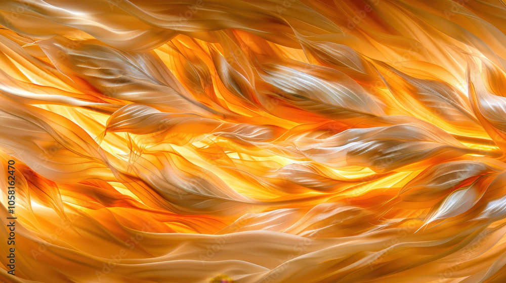 Poster Flowing strands of golden hues create mesmerizing abstract pattern, evoking warmth and movement. interplay of light and texture adds depth to this vibrant composition
