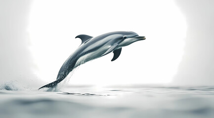 Obraz premium Dolphin Leaping Playfully on White: Capturing the Essence of Marine Joy