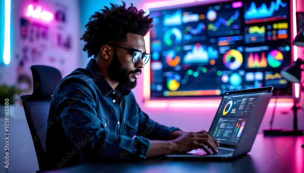 Aufkleber data analyst working on analytics dashboard, focused on business analytics and kpis