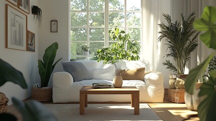 Modern Interior of Stylish Living Room ,Wall Mock Up, Frame , Poster with Beautiful Background, 3d render