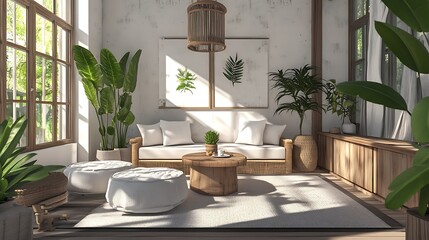 Fototapeta premium Modern Interior of Stylish Living Room ,Wall Mock Up, Frame , Poster with Beautiful Background, 3d render