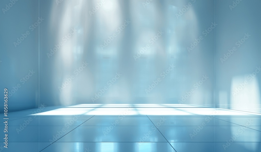 Poster abstract light blue background for product display with shadows and reflections