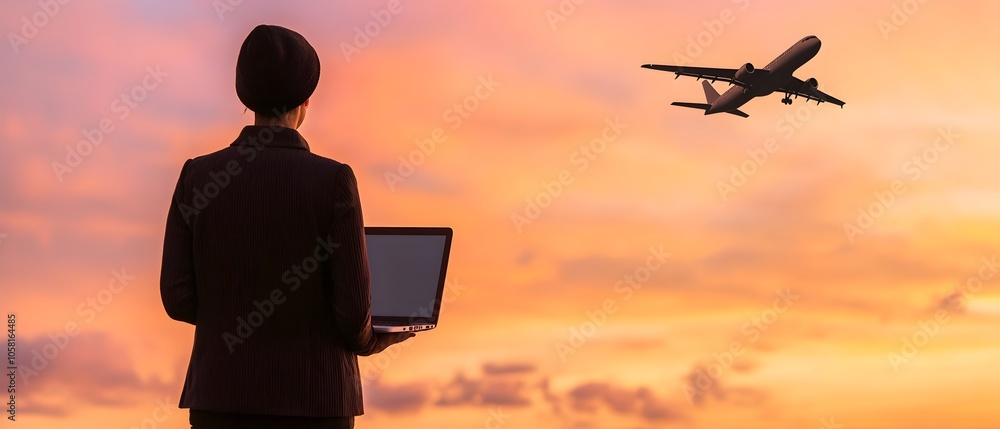 Aufkleber businesswoman using a laptop to monitor diverse investment accounts and portfolios analyzing financi