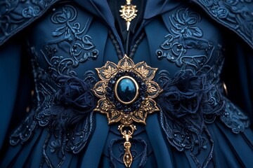 Dimly lit soldierâ€™s uniform with intricate details and dark colors, capturing the somber and powerful design of gothic attire, symbolizing strength and tradition