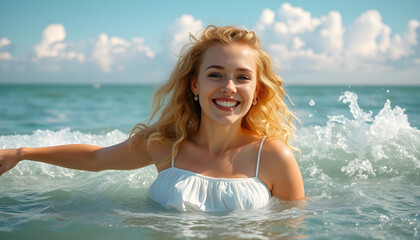 Young Beautiful Woman Swimming AI