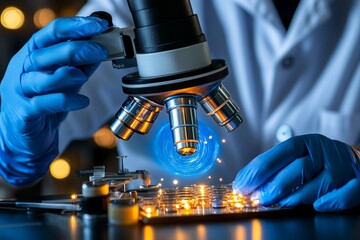 Fingerprint on a lab slide with a bright blue background, capturing the scientific and visual analysis of forensic evidence, symbolizing clarity and focus