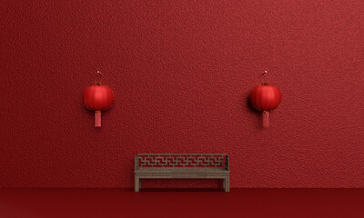 lunar lamp lightbulb chair wooden red pink color gradient background wallpaper empty table chinese new year happy 2025 2024 time january snake sale buy product advertisement marketing offer discount 