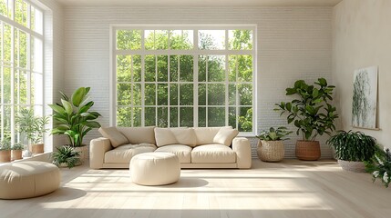 Modern Interior of Stylish Living Room ,Wall Mock Up, Frame , Poster with Beautiful Background, 3d render