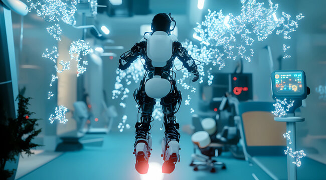 Exoskeleton Suit Bursting Out of a Physical Barrier: Revolutionary Technology in Action
