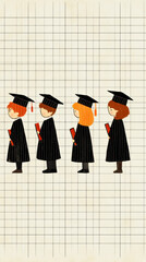 Four young graduates are standing in a row, each holding a book. Concept of accomplishment and pride, as the graduates have just completed their studies