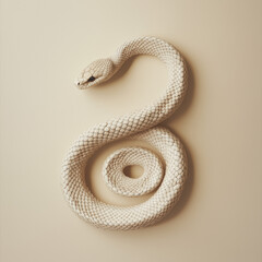 Fototapeta premium A snake made of rope on a beige background.Copy space,flat lay