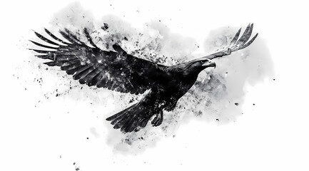 Fototapeta premium Majestic Eagle Soaring with Wings Spread on White Background: Symbol of Freedom